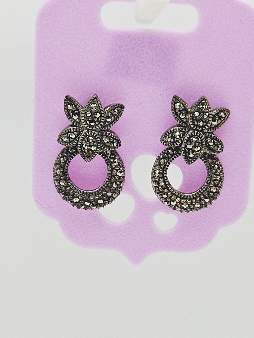 Floral Marcasite Hoop Drop Earrings